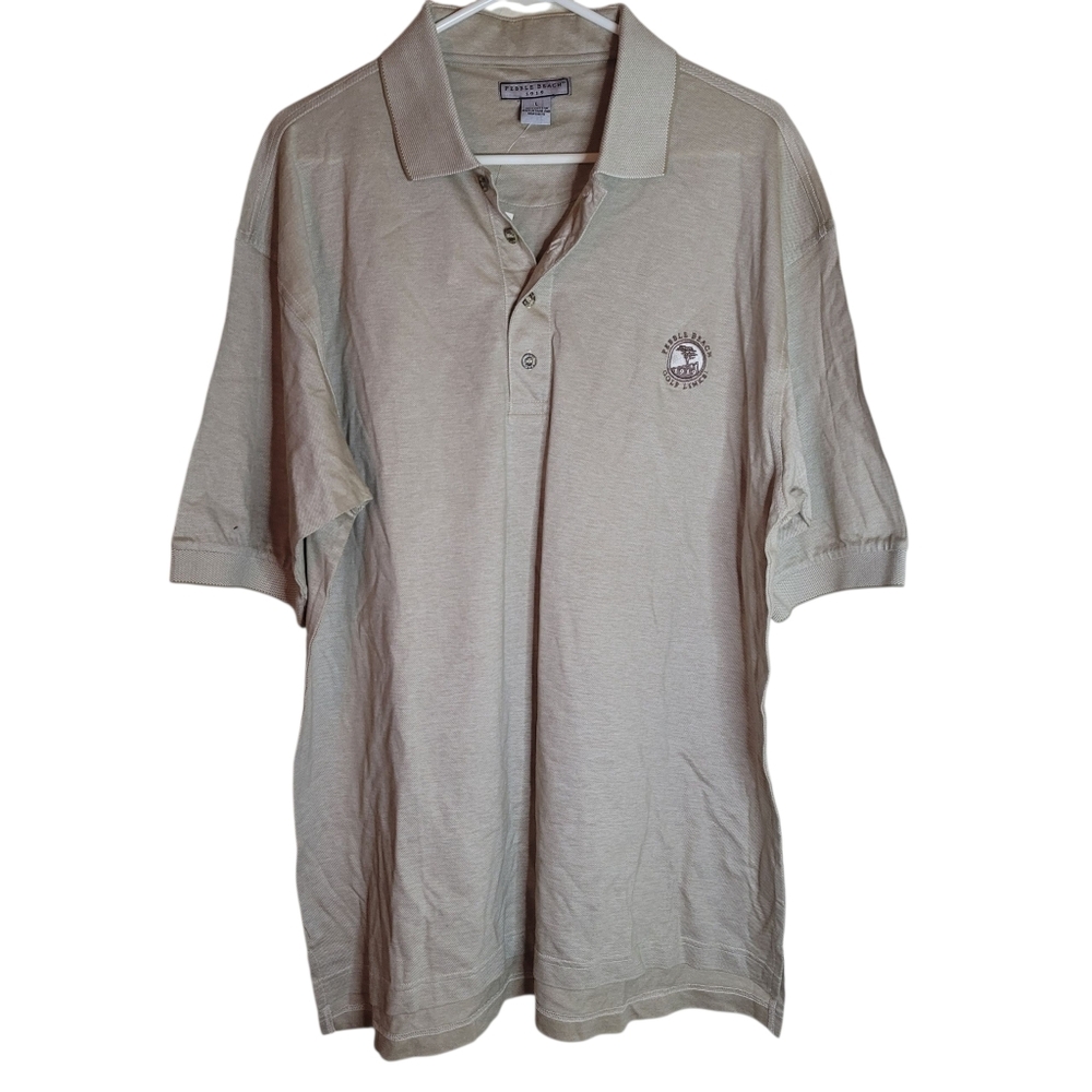 PEBBLE BEACH Men's Beige Polo Shirt SIZE (L)